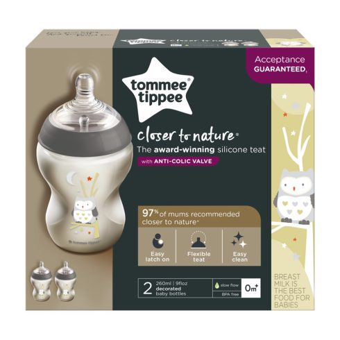 Tommee Tippee Closer to Nature cumisüveg duo 260ml Ollie bagoly