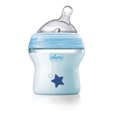   Chicco NaturalFeeling cumisüveg normál folyású ferde cumival -  kék 150 ml 