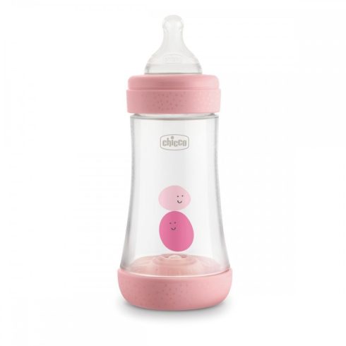 Chicco Perfect5 240 ml-es cumisüveg közepes folyású szilikon cumival 2m+ - Rózsaszín