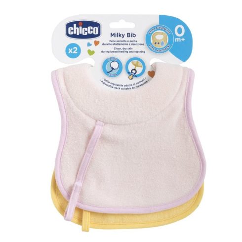 Chicco Milky Bib szivacsbetétes frottir előke 0m+ 2 db-os Rózsaszín CH0163001